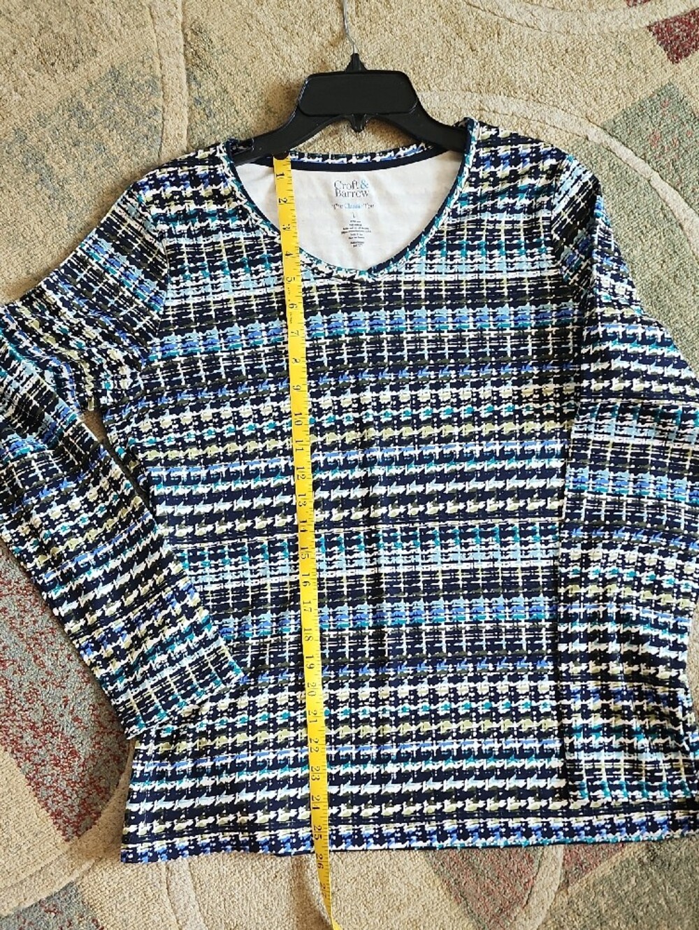 Womrns, Croft & Barrow Blue Multi Houndstooth Long-Sleeve Top, Sz. L